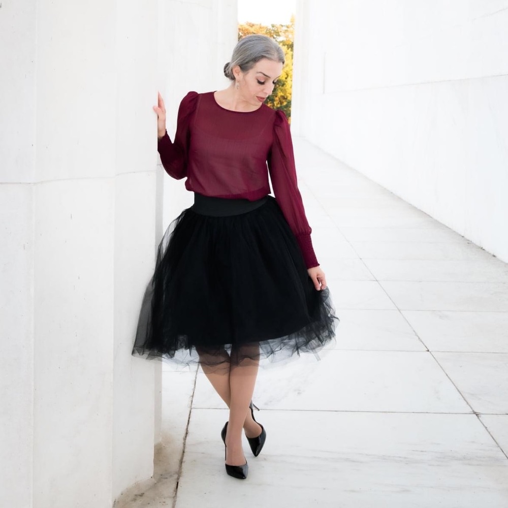 Black tulle midi skirt